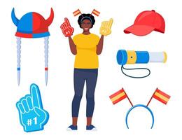 Fan attributes set. football fan character and soccer cheer accessories. Football support. illustration. vector