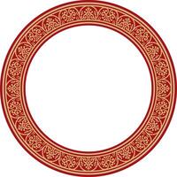 round gold with red border, frame, Pompeii ring. Circle Neopolitan ornament. Art of Ancient Rome. vector