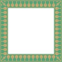 gold with green square Egyptian ornament. Rectangle, frame, ancient Egypt.Pattern of lotus flowers and sun vector
