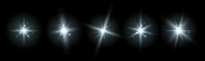 Set of glowing sparkles and stars, shining bursts with glitters and sequins around. Group of light effects on the black background. illustration. vector