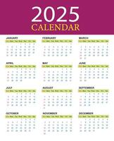 Simple 2025 monthly english calendar template for new year event by illustrator vector