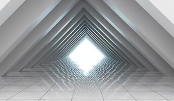 Empty corridor, square archway, neon light, perspective, architecture, laser light archway, interior design, moving forward, illuminated corridor, 3d illustration photo