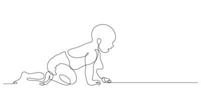 continuous line drawing of newborn baby start crawling minimalism vector