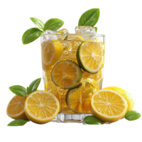 Lemonade With Ice And Lemon Slices Transparent Background. png