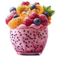 A Bowl Of Fruit With a Pink Top And blue Berries Transparent Background. png