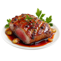 A Piece Of Meat On a Plate With Sauce Transparent Background png