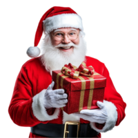 Santa Claus Holding A Gift Box On A Transparent Background. png