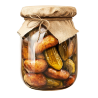 Pickles In a Jar With a Jute Bag On a Transparent Background png