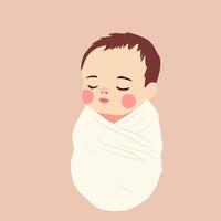Adorable newborn baby wrapped in a soft white blanket, peacefully sleeping . Symbolizes innocence, peace, and serenit vector