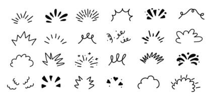 Line confetti elements. Hand drawn confetti explosion burst ray. Doodle spark emphasis ray twinkle. vector