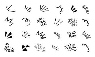 Pop shine line Doodle set. Sunburst drawing hand drawn elements. Hand drawn sparkles splash and flash burst symbol vector