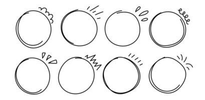 Doodle circle brackets for quotation with sparkle ray elements. Drawn speech circle with scribble. Design elements vector