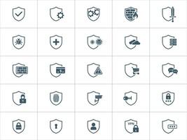 Cybersecurity Shield Data Protection, Privacy, firewall, virus protection and Network Security Icons Set. Illustration vector