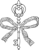 Old key with a ribbon bow, isolated on a white background. Can be used for designs related to protection, and mysticism. Logo for locksmiths, illustrations for fantasy stories, graphics for websites. vector