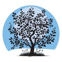 flower tree silhouette art style with background vector