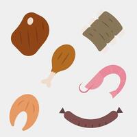 Meat for every taste. Different meat. Meat color icons. Set of different meat. vector