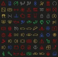 Colored car dashboard icons. Car control panel interface. Dashboard icons. vector