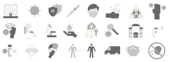 Colored icons related to the virus and its treatment. Preventing the spread of the virus. Virus and its treatment. vector