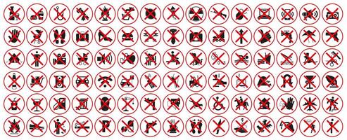 Prohibitory signs. Different types of prohibiting signs. Prohibition of using public property. vector
