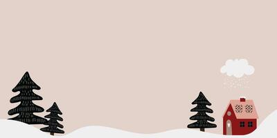 Winter background with hand drawn cute Christmas elements. Horizontal banner with place for text. Merry Christmas and New Year. vector