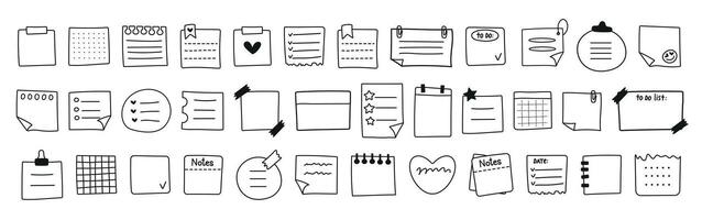 Hand drawn memo paper sheet icon set in flat style. Simple sticky note set. Sticky note illustration on isolated background. Memo doodle. A variety of paper stickers. vector