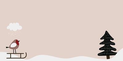 Winter background with hand drawn cute Christmas elements. Horizontal banner with place for text. Merry Christmas and New Year. vector