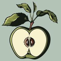 A green apple with a bite taken out of it vector