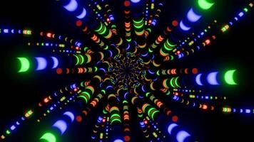 bunt Spiral- Muster Strudel im ein faszinierend Anzeige von Beleuchtung beim Nacht video