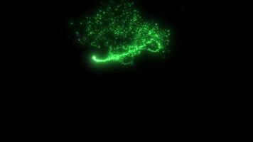 A magic green beam of luminous particles draws a Christmas tree. Comet, magic, abstraction, fireworks. Background video