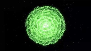 Science and technology. The light green multilayer energy sphere of radial waves and particles becomes more complex and simplified. Abstraction video