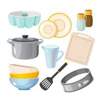 Collection of different kitchen utensils isolated on white background vector