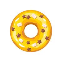 Sweet donut with yellow icing and chocolate sprinkles in stars shape isolated on a white background. vector