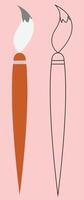 A drawing brush with a wooden handle, drawing brush outline, suitable for educational content and social media post and signs and tags and icons and mouse pointer, also good for banners and posters vector