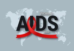World AIDS Day. Horizontal banner with red ribbon on the background of the world map. vector
