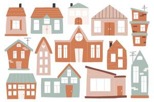 Set of houses in boho style. collection of clip arts with houses in hand-drawn style. Isolated simple houses. vector