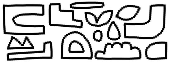 Set of naive pexeled elements. Design bitmap icons. Shapes for trendy y2k posters. contemporary elements vector