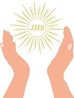 Symbol of spirituality, humility and inner concentration. Hands in prayer. Conversation with God. vector