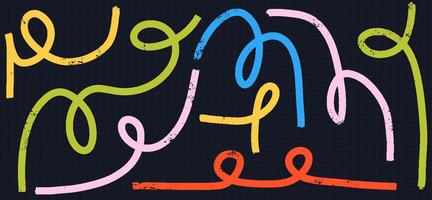 Grunge Ink Curl Line Set. Playful Brush Shapes with Spirals, Swirls, and Wavy Flourishes. Trendy Abstract . vector