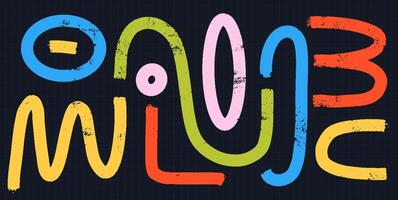 Grunge Ink Curve Line Set. Playful Abstract Shapes in Trendy Y2K Doodle Style. Bold Elements with Organic Brush Strokes, Colorful Scribbles, Waves, and Funky Geometric Icons. vector
