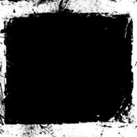 Vintage photo frame with rough black border and grungy white background. Abstract brush strokes, scratches, and ink splatters create a worn, torn paper texture. vector