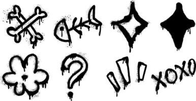 Urban art set featuring a skeleton fish, bone, sparkle, flower and question mark. This cool doodle combines grunge typography and abstract elements. vector
