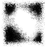 grunge frame with halftone dot gradient and rough texture. Black and white stipple effect with faded edges and grainy overlay. vector