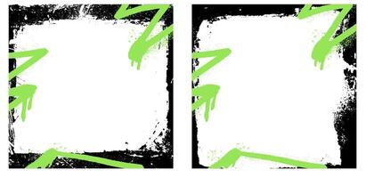 Graffiti spray element on grunge frame set with brush strokes and paint. Rough texture and black ink border with hand drawn outline. vector