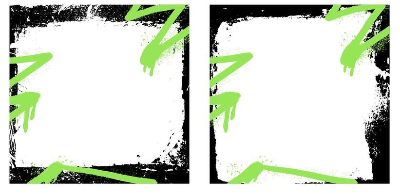 Graffiti spray element on grunge frame set with brush strokes and paint. Rough texture and black ink border with hand drawn outline.