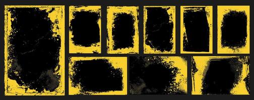 grunge frame with yellow halftone paint splashes and rough brush strokes. Abstract background featuring dark, creative design elements perfect for music event posters. vector
