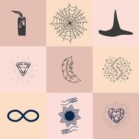 Set of magic symbols, celestial seamless pattern. Astrological, magical and esoteric symbols vector