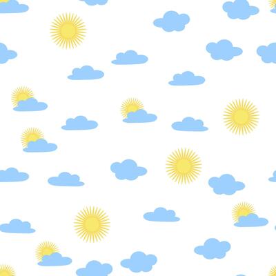 Bright sun and clouds seamless pattern, sky, childrens fashio