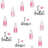 Seamless pattern with ballet pointe shoes and additional elements, imitation of a sketch, watercolors. Ballet school vector