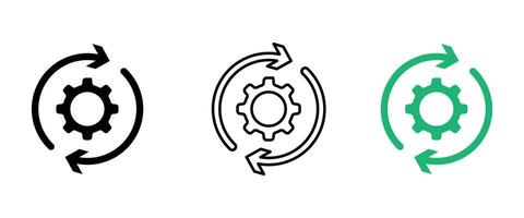 Sync settings icon set. black and white, outline. Isolated sign symbol. eps 10. vector