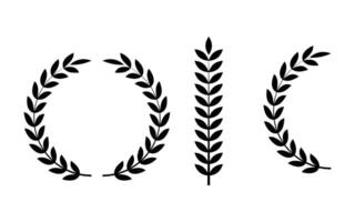 Laurel wreaths set . Foliate laurels branches set. Black circular laurel wreath collection illustration. White background. vector